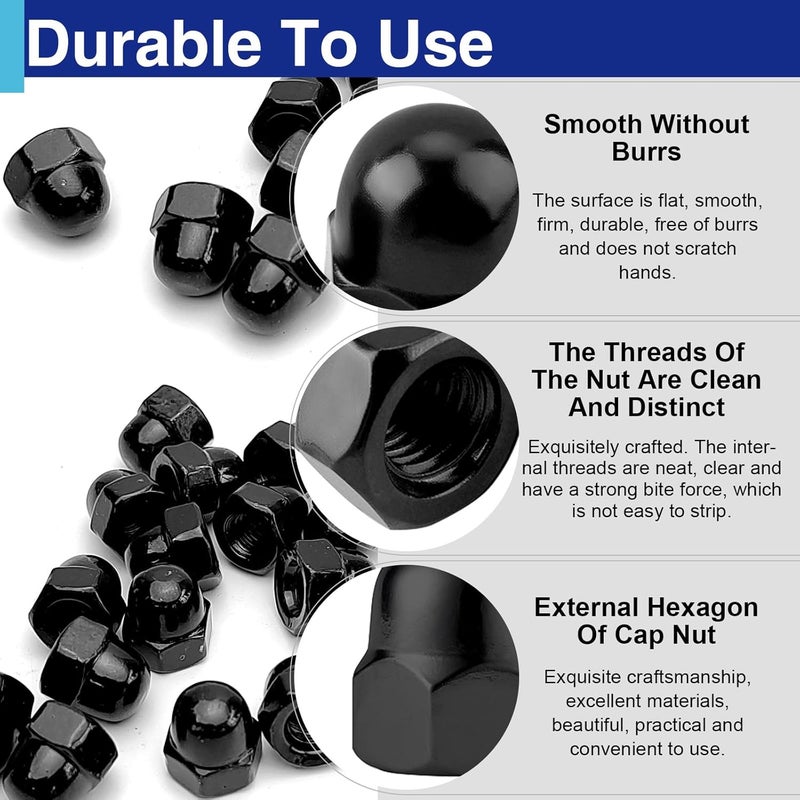 Usdrwam 30Pcs 5/16"-18 Acorn Cap Nuts, Zinc Plating-Black Hex Head Acorn Cap Nuts, Stainless Steel 18-8 (304) Hexagon Dome for Indoor Outdoor - Image 5
